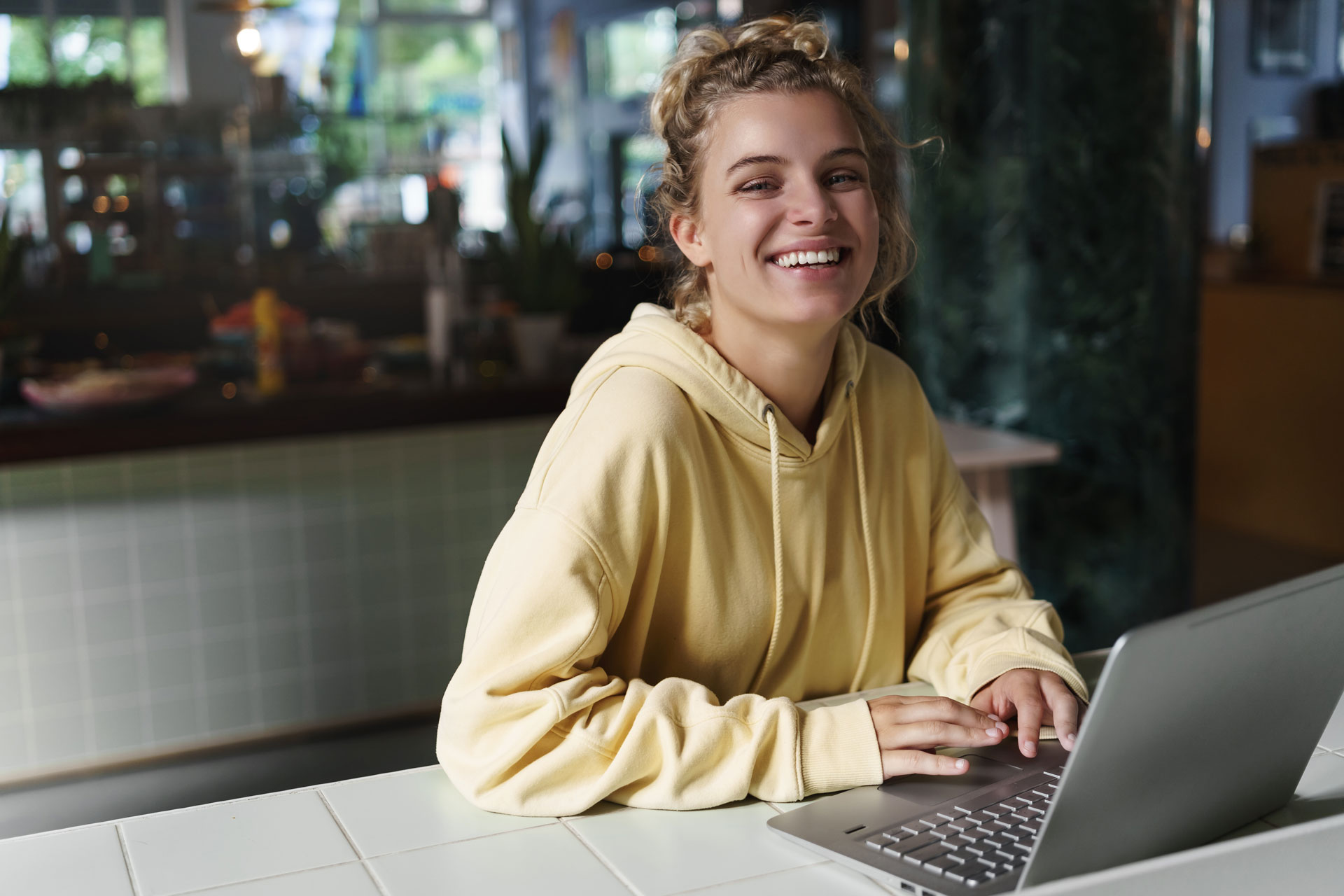 Student working on a laptop